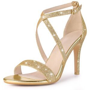 Glitter Crisscross Strappy Stiletto Heels Sandals Gold